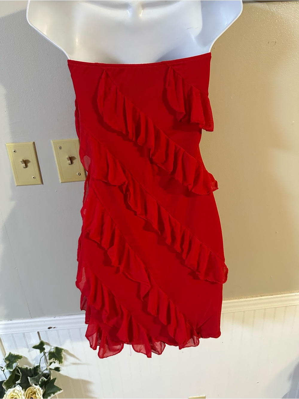 Strapless Red Ruffle Mini Dress - Picture 6 of 6